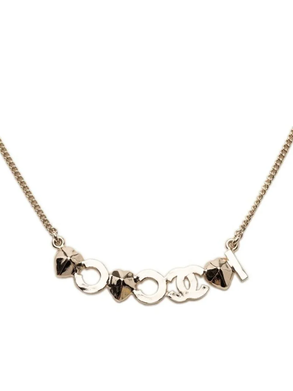 Chanel Heart CC Logo Necklace Gold Plated Rhinestone Bijuu